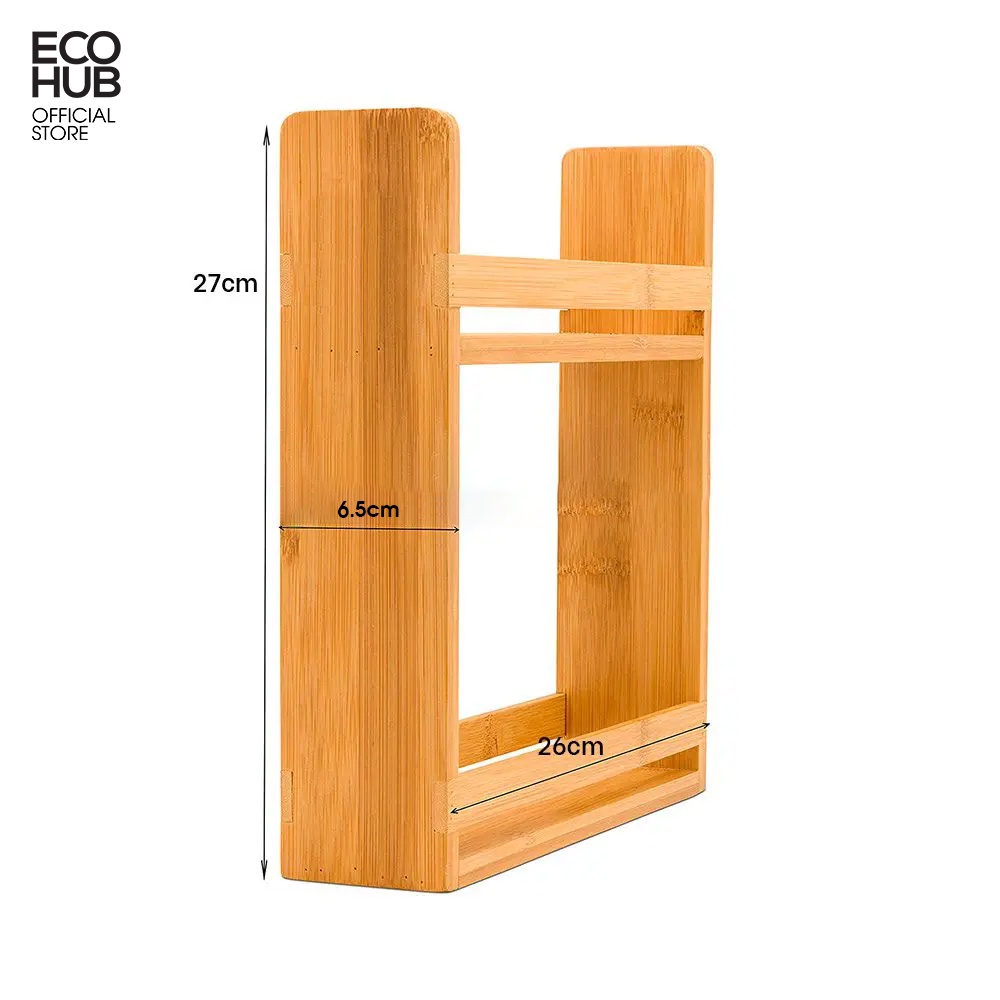 Kệ khay gỗ tre ECOHUB đựng gia vị 2 tầng, Kệ đựng gia vị cho nhà bếp, 26x6.5x27cm