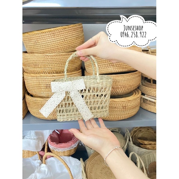 Túi cói cầm tay chụp ảnh, túi cói đi biển vintage đa dạng mẫu mã, thân thiện với môi trường