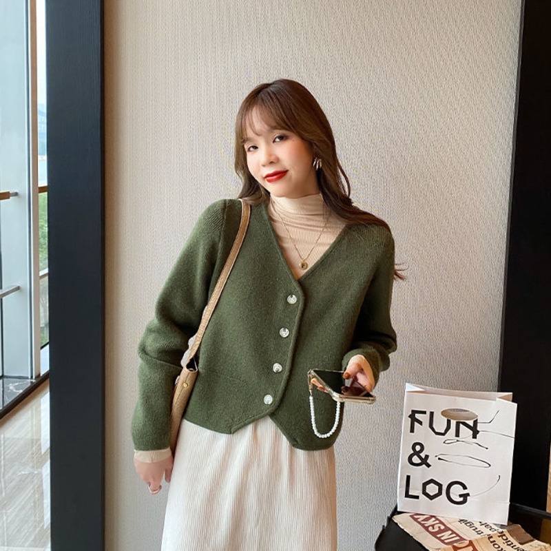 Áo Khoác cardigan Dệt Kim Dáng Rộng Cổ Chữ v Thiết Kế Mới Thời Trang Theo Phong Cách Hàn Quốc Cho Nữ