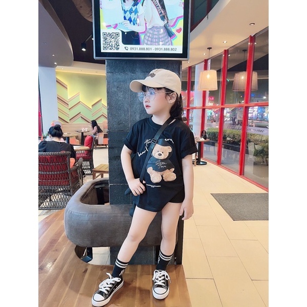 Áo thun tay lỡ swin teddy cho bé , áo phông gia đình unisex , TP KIDs
