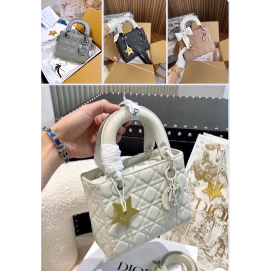 Túi xách nữ Dior lady Matte full màu 5 ô 3 ô Da thật 2 box Nam châm cao cấp Size 20 (Kèm charm ngôi sao)