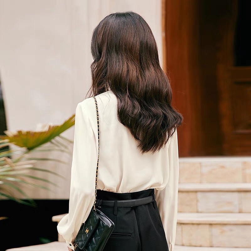 Áo sơ mi trắng viền nơ đen Eifini