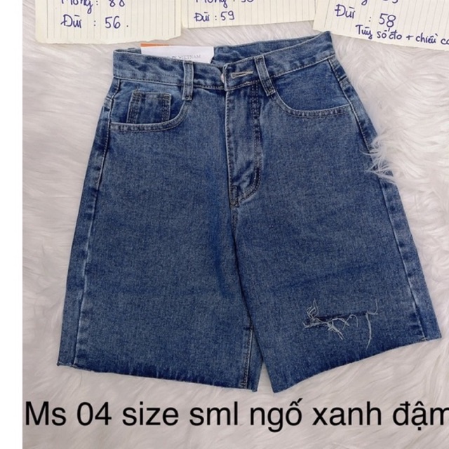 Sale Quần Short Ngố Quần Lửng Xanh đậm Rách nhẹ 1 Bên Ms 04