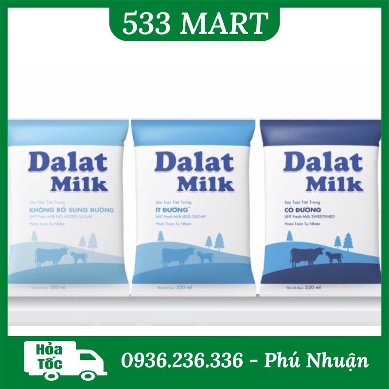 [BỊCH LẺ] Sữa tươi tiệt trùng Đà Lạt Milk có đường/ không đường/ ít đường bịch 220ml