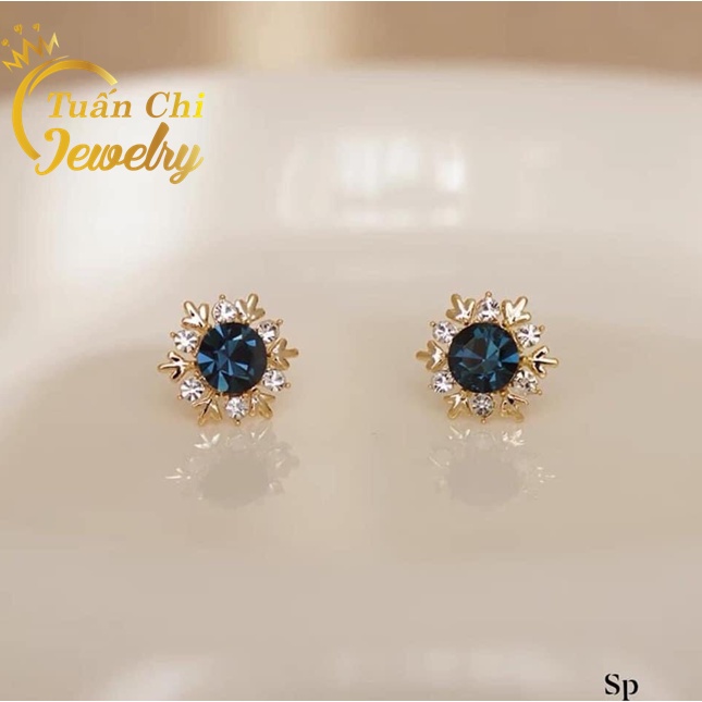 SẴN GIAO NGAY Bông Tai Nữ- Khuyên Tai Bạc Hình Bông Tuyết Đính Đá Xinh