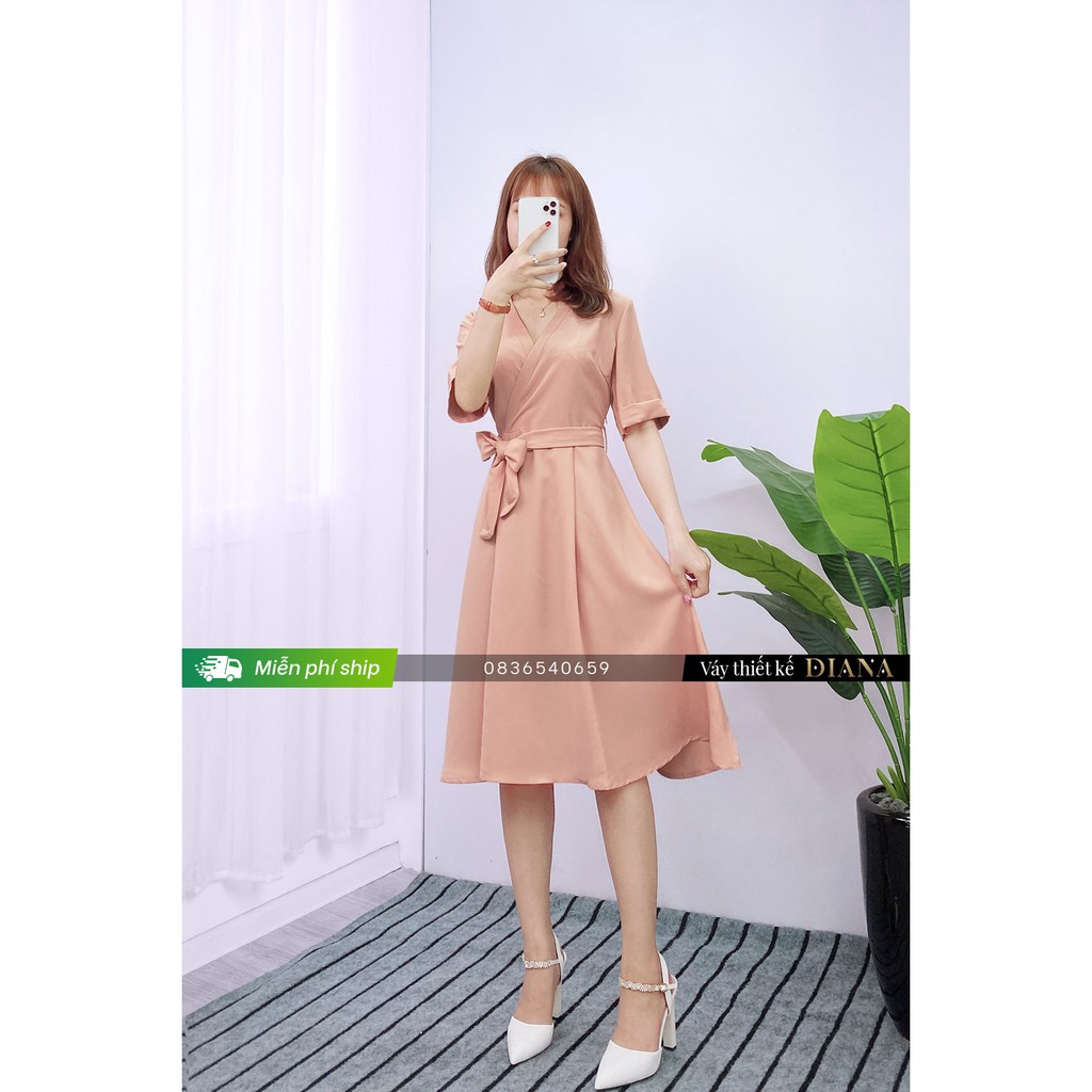 Váy xòe cổ đức lỡ tay, Đầm xòe cổ đức tay lỡ hàng thiết kế đi tiệc, làm công sở lịch sự