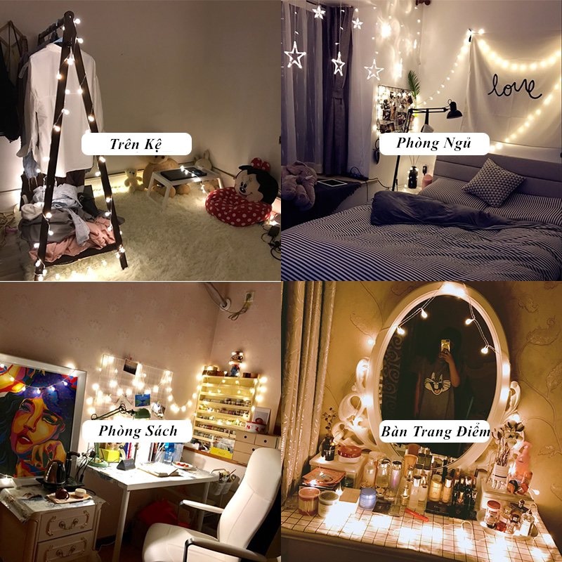 [ HÀNG SẴN ] Đèn LED dây chuỗi bóng tròn CHERRY BALL, sao cắm điện 10M 100 LED trang trí DECOR ngoài trời , phòng ngủ.