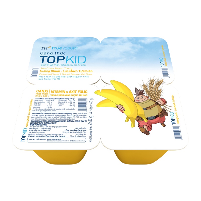Lốc 4 hộp Sữa chua ăn thanh trùng TH true YOGURT công thức TOPKID Hương Vanni Tự Nhiên 60g