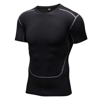Men's tight T-shirts, elastic black T-shirts, quick-drying, breathable, fitness, running, elastic T-shirts.