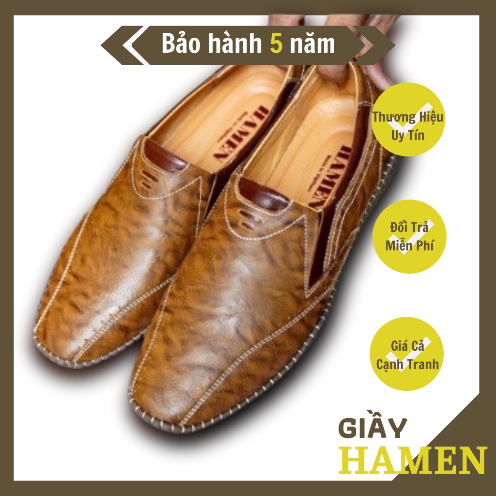 [Hàng Xuất Khẩu] Giày Lười Nam Da Bò,Giày Da Nam Cao Cấp  Hamen KT 07 ,Đế Khâu Da Bò Êm Mềm, Bảo hành nổ da 12 tháng