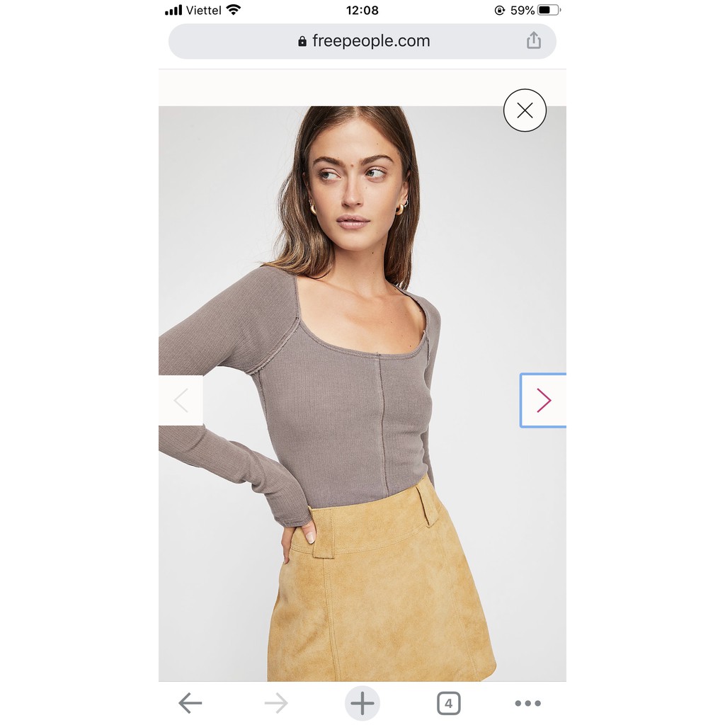 Áo thun gân Free People cổ vuông Kami