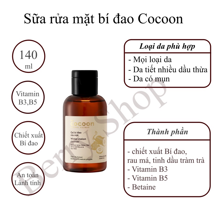 Sữa rửa mặt Cocoon: gel bí đao & sữa rửa mặt nghệ & gel hoa hồng Cocoon 140ml - 310ml