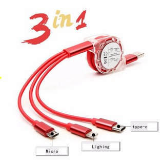 Dây sạc rút 3 đầu lightning, type c và micro usb tiện lợi