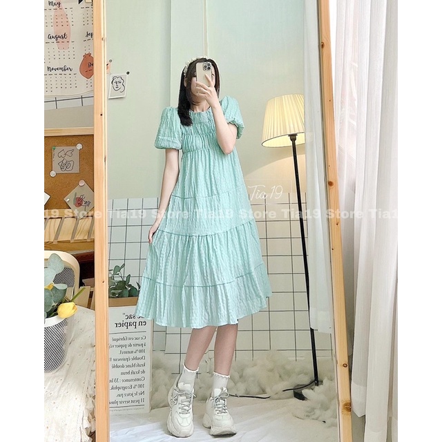 Váy suông nhún dáng dài ulzzang Tia19. Đầm xuông dáng xoè