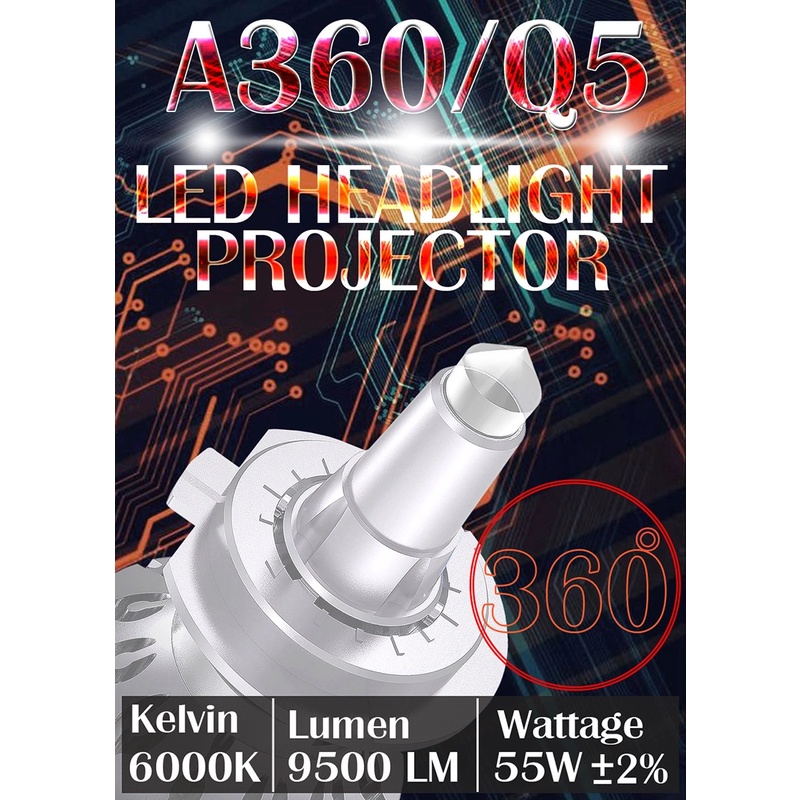 Đèn LED Ô Tô OWLEYE A360/Q5 Chân 9012 , Chuyên Dụng Cho Xe Có Bi Cầu