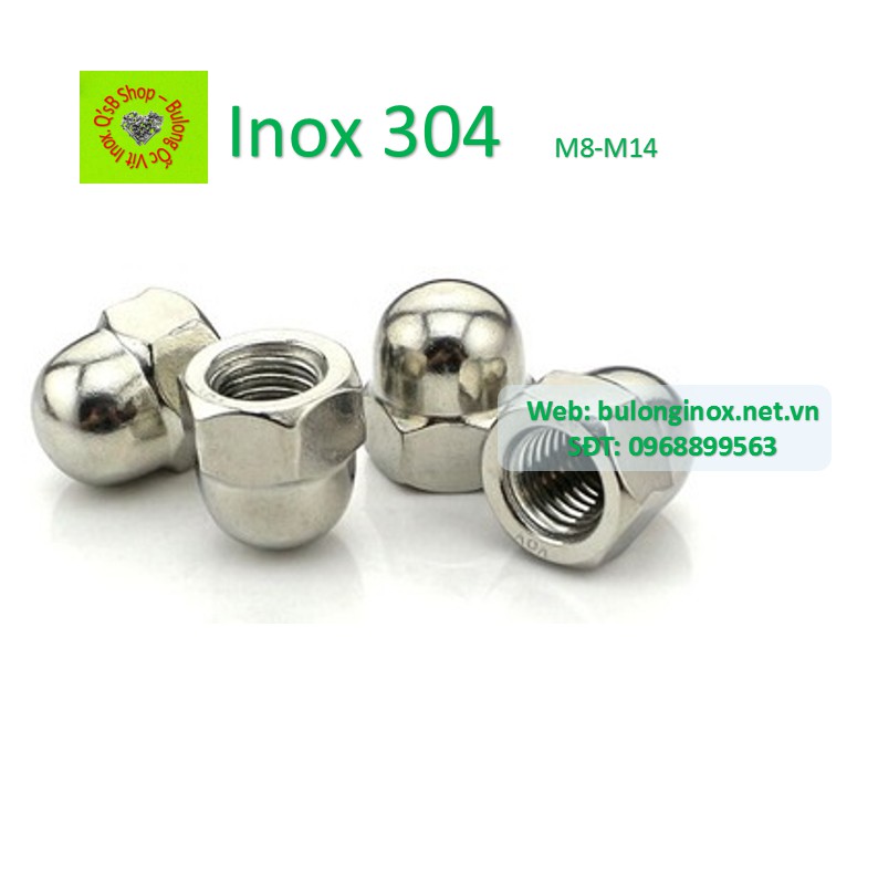 Ecu mũ inox M8 - M14, đai ốc  mũ inox