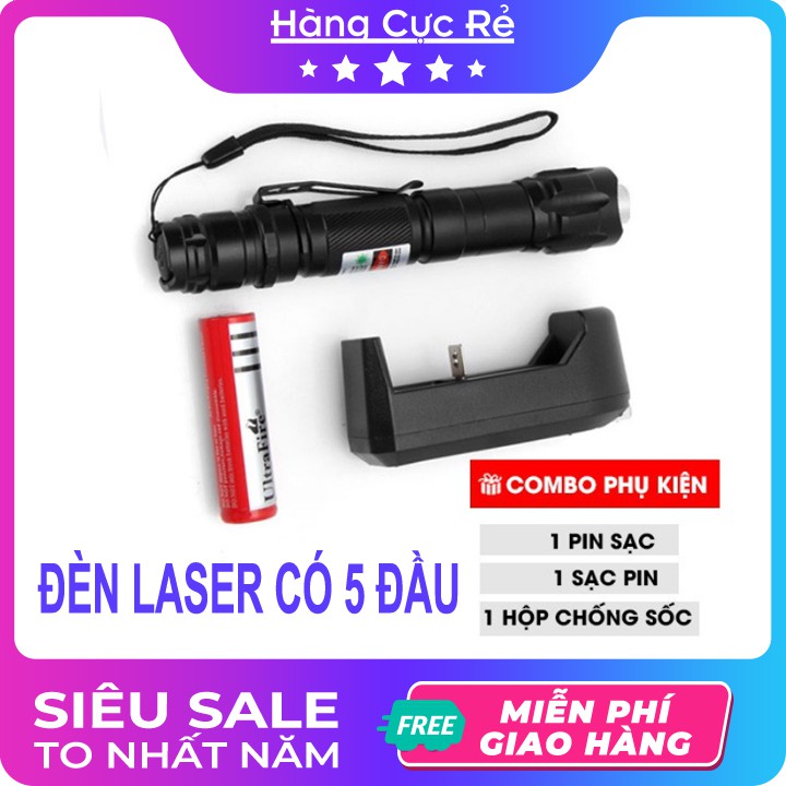 Đèn laser 009 siêu sáng 🚀FREESHIP🚀 Đèn chiếu, bút thuyết trình có 5 đầu chiếu thay thế được - Shop Hàng Cực Rẻ