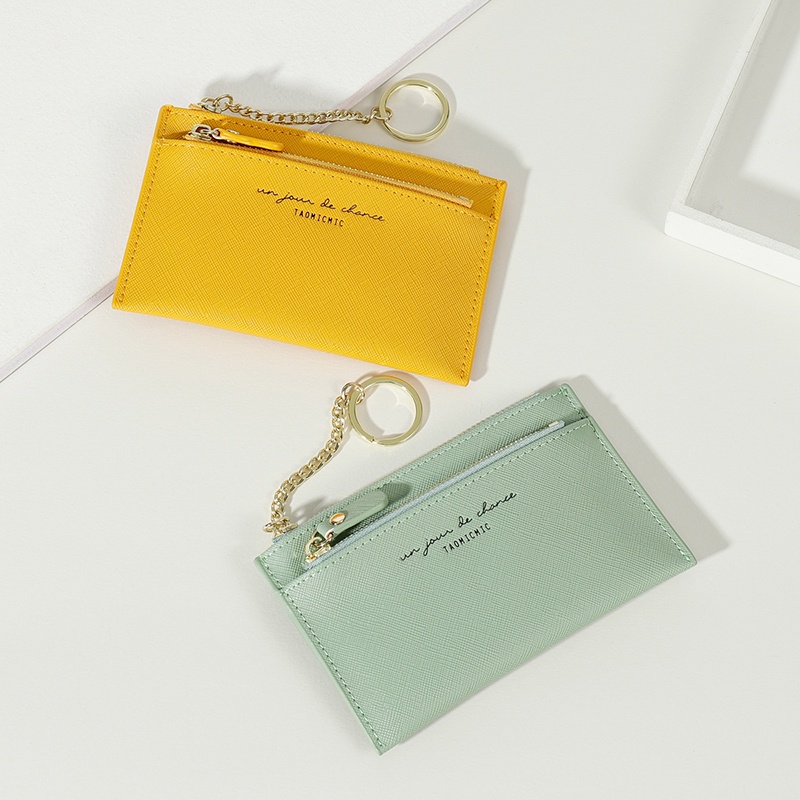 Ví đựng thẻ mini PIERRE LOUES có dây kéo và móc khóa dành cho nữ