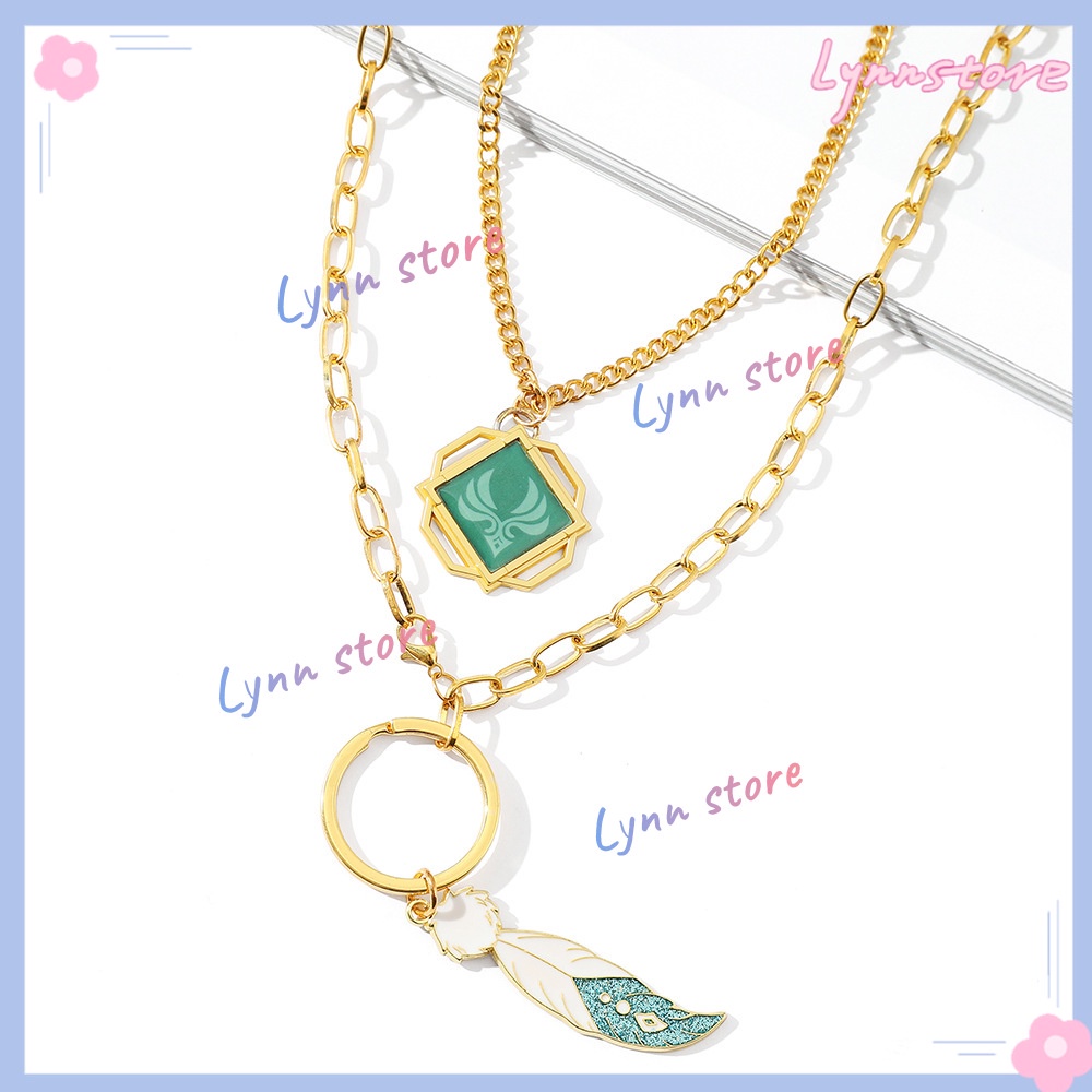 Vòng Cổ Choker Hai Lớp Mặt Lông Vũ Phát Sáng Trong Game Genshin Va Chạm Venti Eye Of God Wind Element Cho Nữ