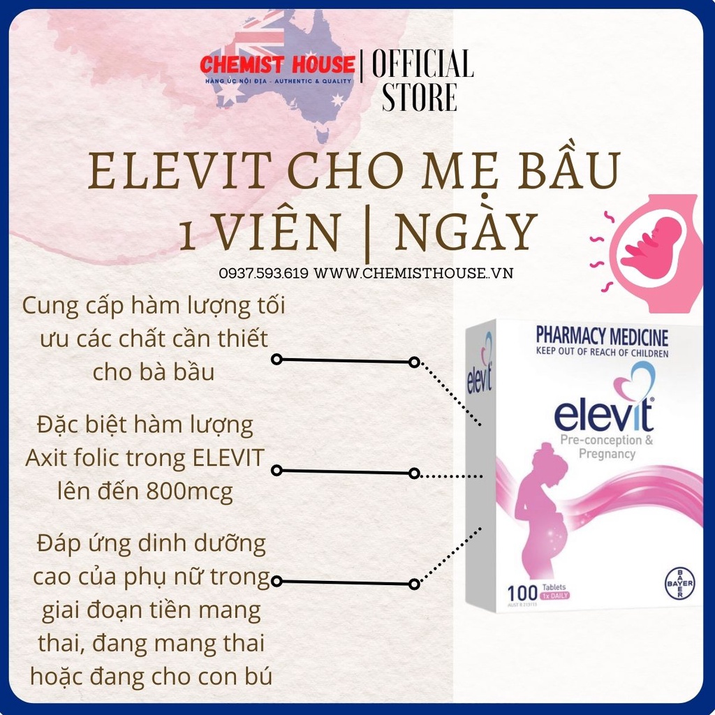 ELEVIT DATE 2023 MẪU MỚI VITAMIN TỔNG HỢP cho bà bầu 100 viên