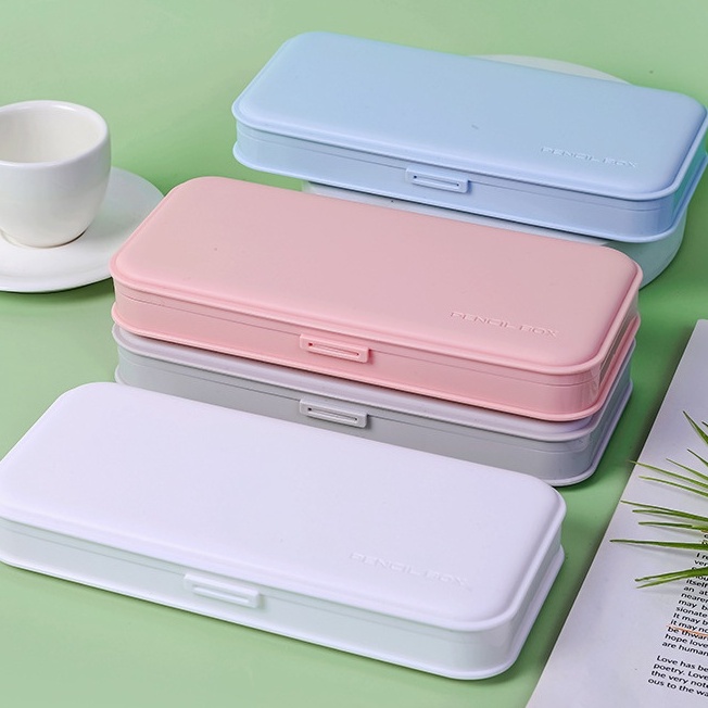 Hộp Đựng Bút Nhựa Mờ Hàn Quốc Đa Năng Mua Kèm Sticker Dễ Thương, Dung Lượng Lớn