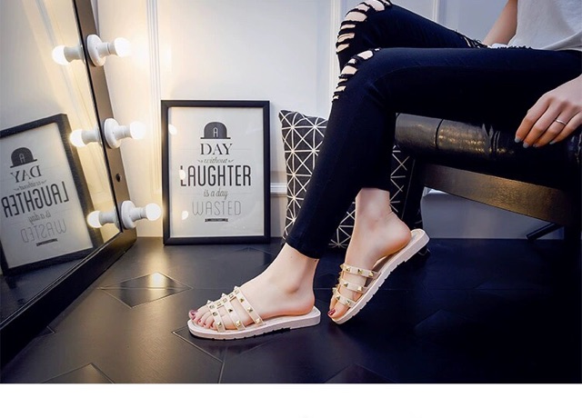 Dép Nữ PVC Quai Ngang Đính Đá 3 Hàng Thời Trang Size 36-40 - Hàng Nhập Quảng Châu - Lucky Girl shop