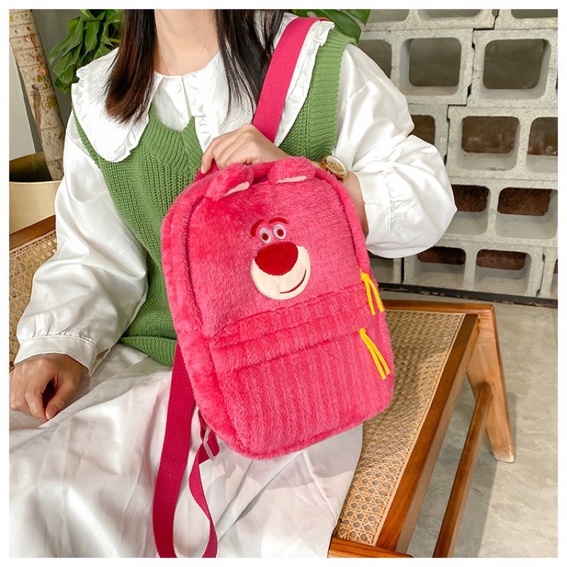 TÚI TOTE VÀ BALO GẤU DÂU MÀU HỒNG SIÊU DỄ THƯƠNG