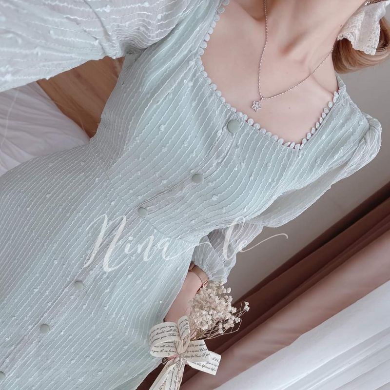 ĐẦM BIGSIZE CỔ CHỮ U TAY DÀI ĐI TIỆC