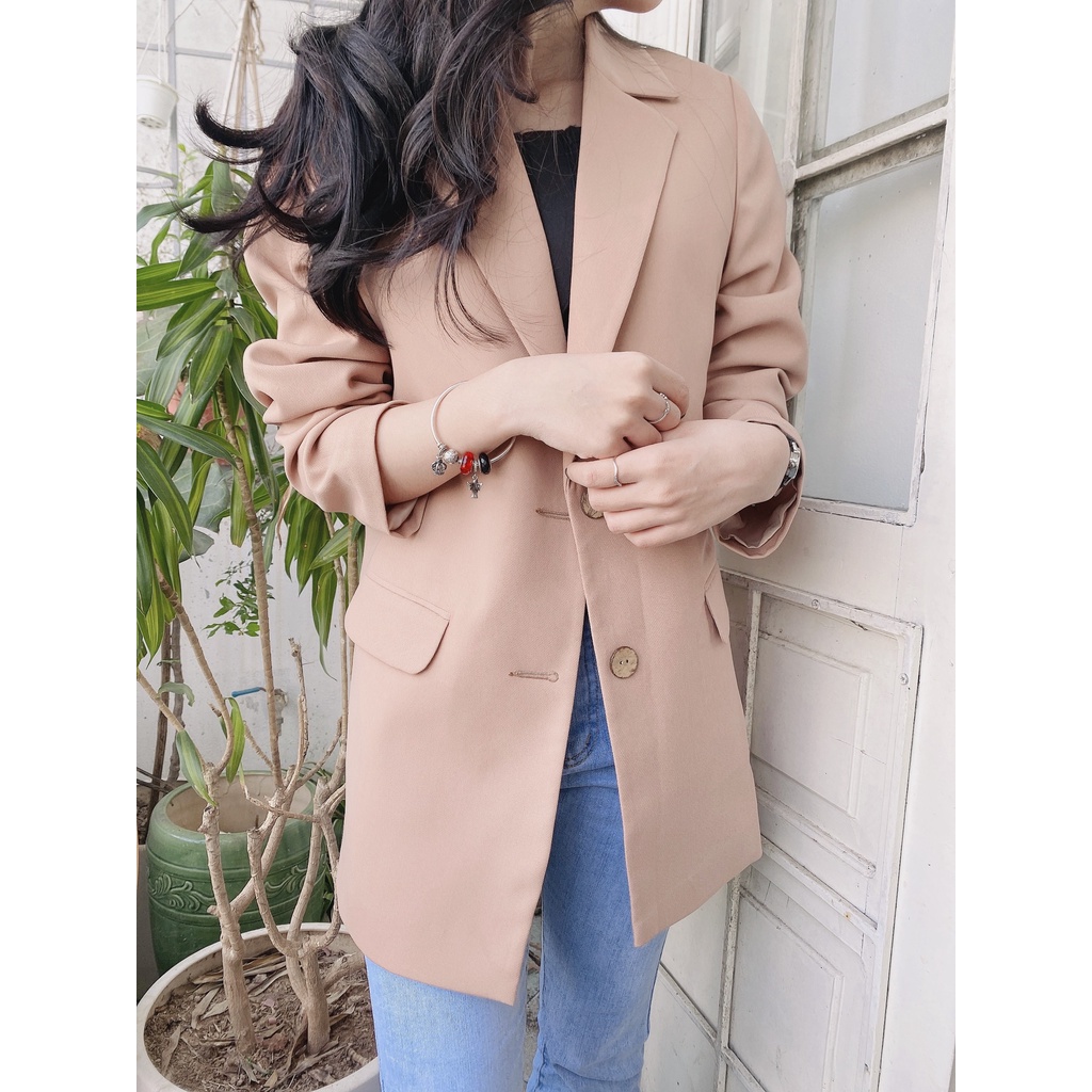 Áo Blazer dáng dài dài tay màu Nâu be NB003 | BigBuy360 - bigbuy360.vn