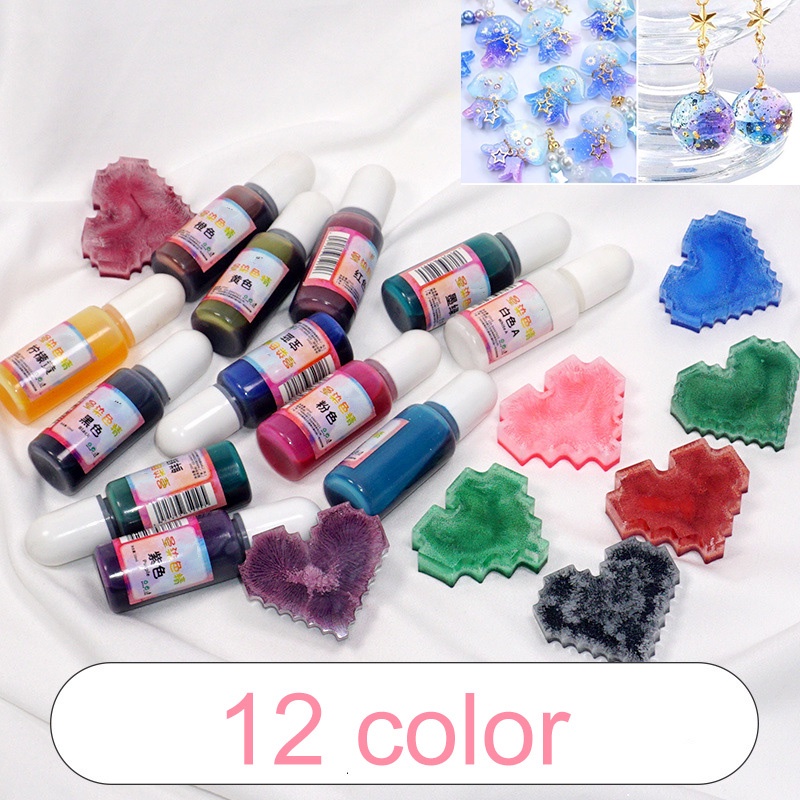 12 Màu 10ml Crystal Epoxy UV Resin Colorant Set DIY Craft