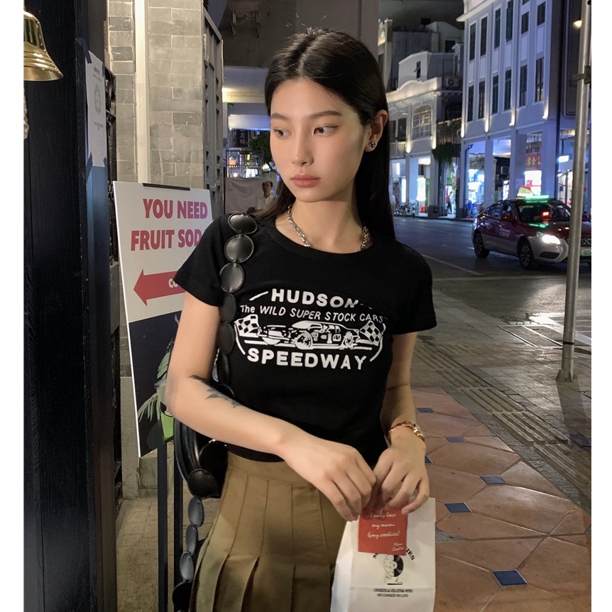 Áo Thun Dáng Ngắn Ngắn Ngắn Tay In Hình Phong Cách Retro Cá Tính 53572