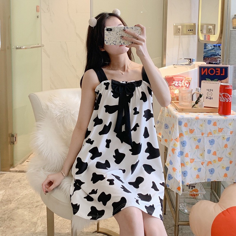 Váy ngủ 2 DÂY BÒ SỮA_đầm mặc nhà thun cotton siêu mềm mát V291