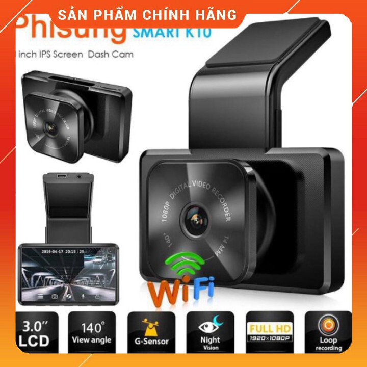 Camera hành trình ô tô Phisung K10 tích hợp camera sau Wifi GPS SM