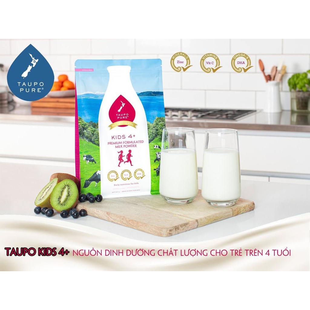 Sữa Taupo Kid 4+ thiết kế công thức đầy đủ dưỡng chất cho trẻ từ 4 tuổi bịch 800g