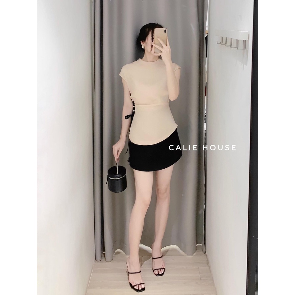 [Mã FAMARAL1 giảm 10K đơn 50K] Áo sơ mi công sở nữ - áo sơ mi lụa tay hến rú sườn viền đen đính cúc ngọc