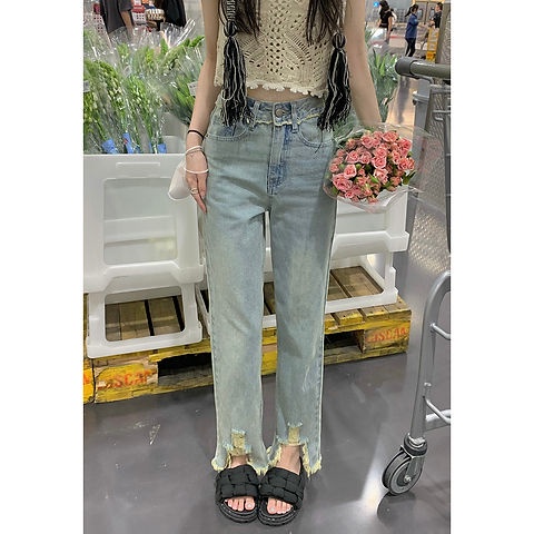 Quần Jeans Nữ Dài Lưng Cao Dáng Rộng Thời Trang Cá Tính