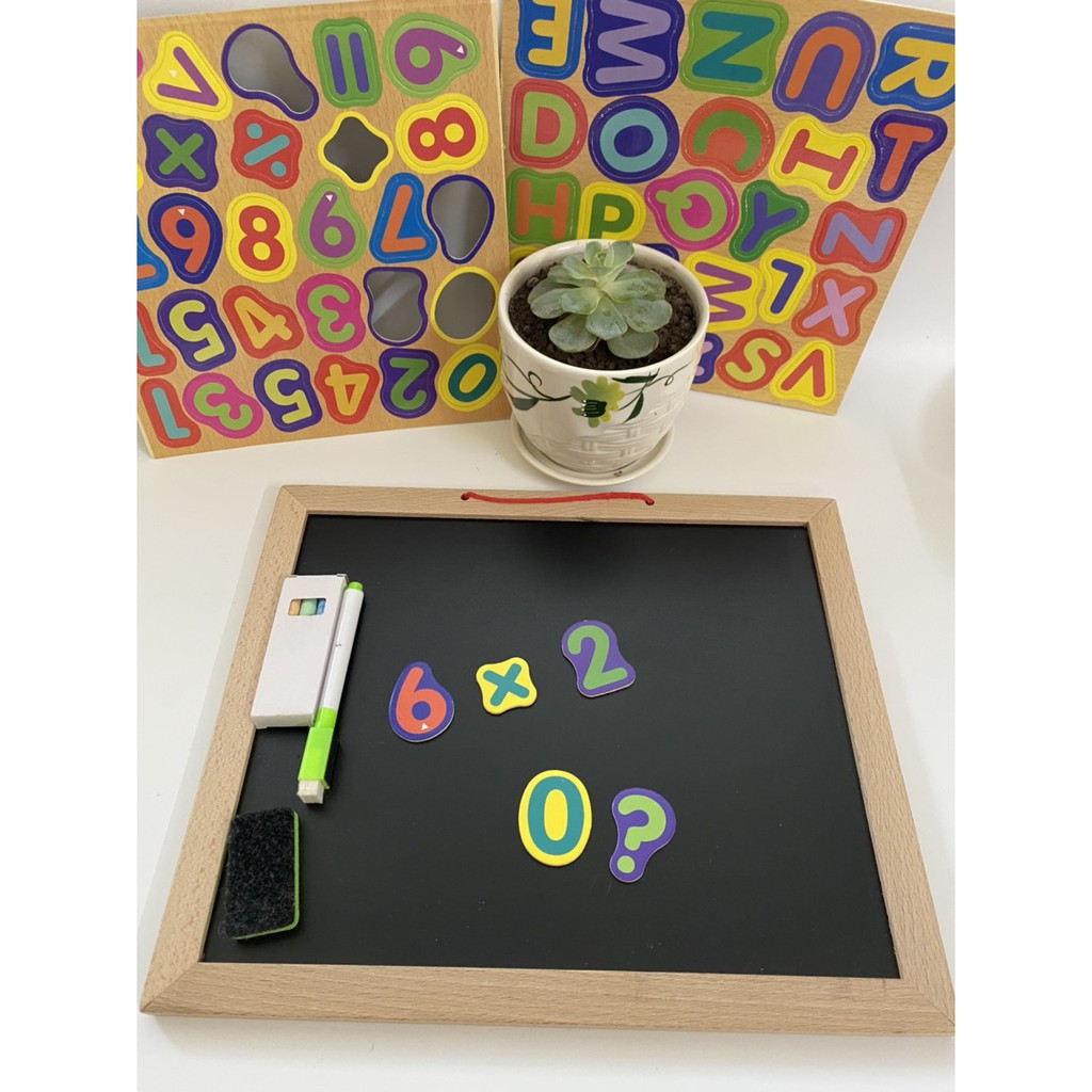 Đồ Chơi Gỗ Bảng Từ 2 Mặt Cho Bé Học Bài - Kèm 1 bộ số và 1 bộ chữ gắn nam châm (KT 35 x 28 cm) -  Dreamworld