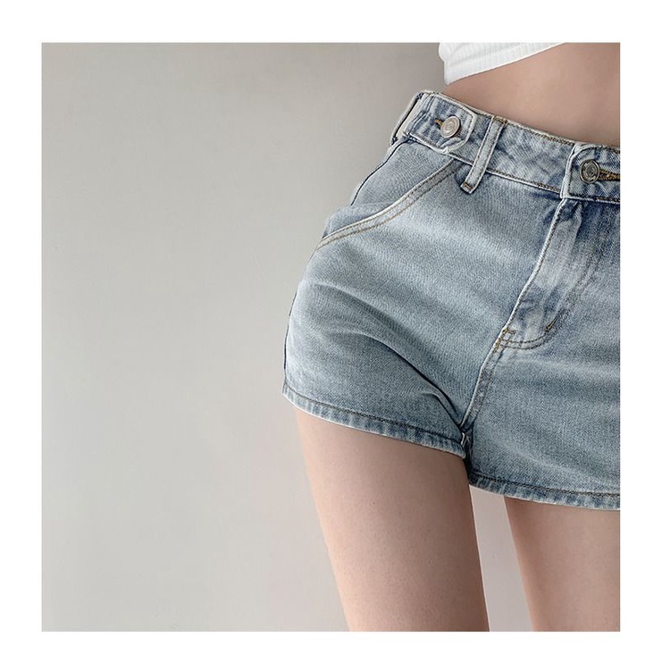 Quần Short denim Ống Rộng Rách Gối Phong Cách Đường Phố Cho Nữ