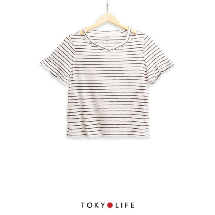 Áo T-shirt TOKYOLIFE cổ tim cut out nữ, màu sắc kẻ ngang năng động I9TSH036G | BigBuy360 - bigbuy360.vn