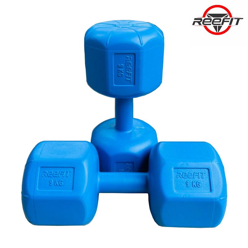 Bộ 2 vỏ tạ tay nhựa bát giác Reefit 9kg màu xanh không ruột