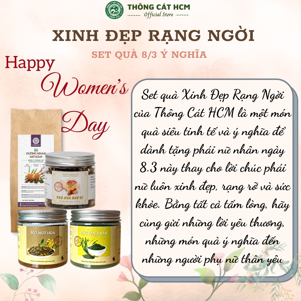 Qùa tặng 8/3 Xinh Đẹp Rạng Ngời THÔNG CÁT HCM giành tặng người yêu, phụ nữ set trà dưỡng nhan, bột thảo mộc giúp sáng da