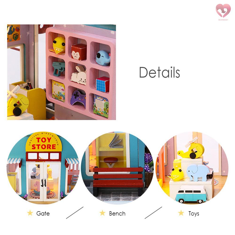 🎀Miniature Doll House DIY Wooden Dollhouse with Furniture & LED Light Children Toy Creative Gifts for 14+ Kids Adults Friends Family (Blue Toy Store)