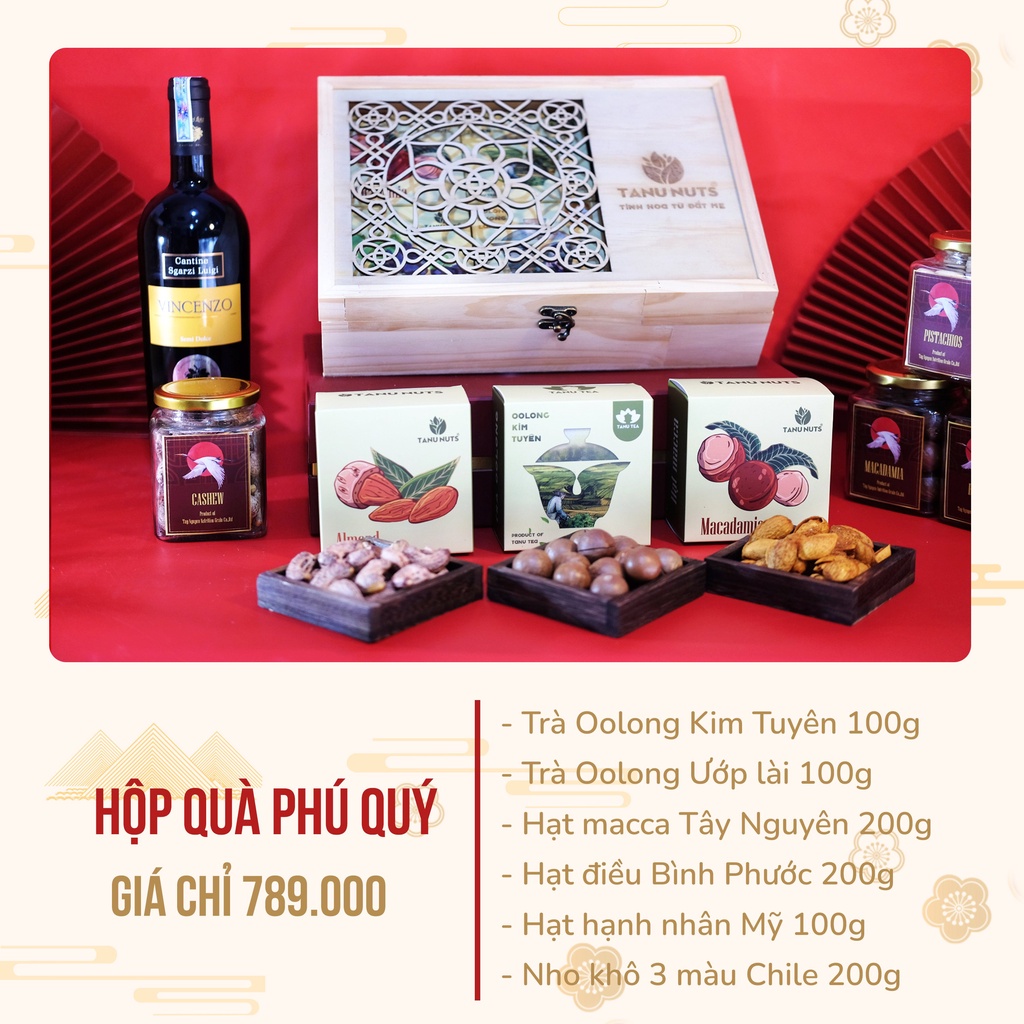 Hộp quà tết cao cấp Phú Quý TANU NUTS, set quà tặng tết hạt dinh dưỡng sang trọng