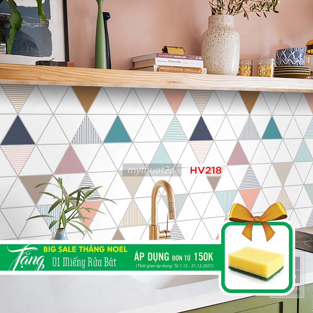 [Mã LIFEHLDEC giảm 10% đơn 99k] Cuộn 2 mét dài Decal gạch bông dán bếp dán tường, nhà tắm_kt 200x60cm