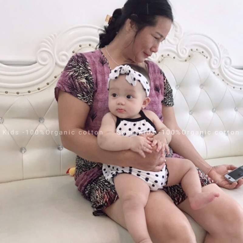bộ liền thân hai dây kèm nơ chất liệu cotton MỀM- MỎNG- MÁT cho bé 5-16kg SAMIKIDS