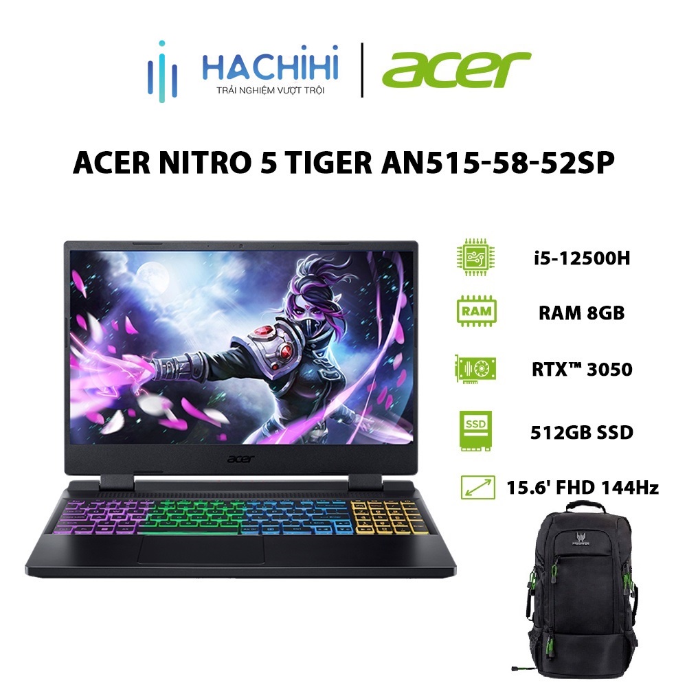 Laptop Acer Nitro 5 Tiger AN515-58-52SP i5-12500H|8GB|512GB|RTX™ 3050 4GB|15.6' 144Hz
