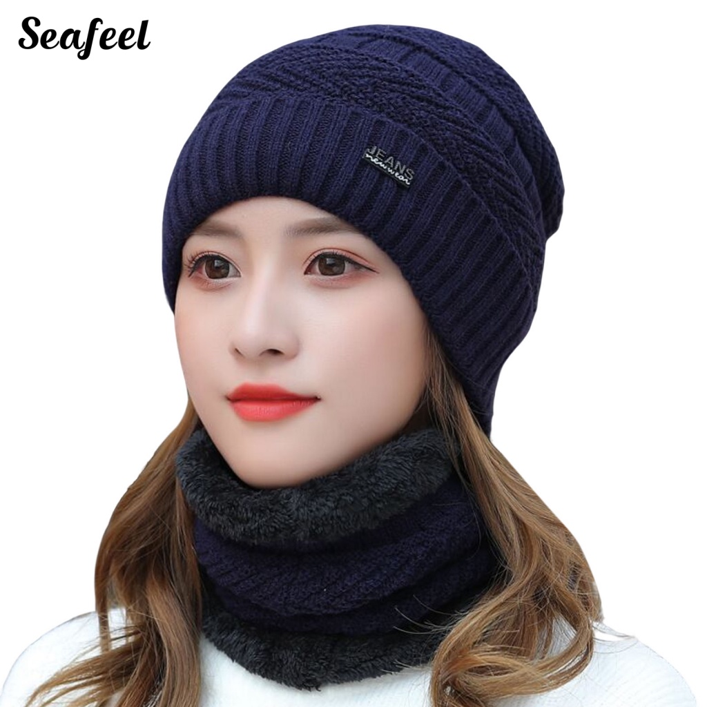 Set 2 Mũ Len Đan Giữ Ấm Cổ Thời Trang Nữ