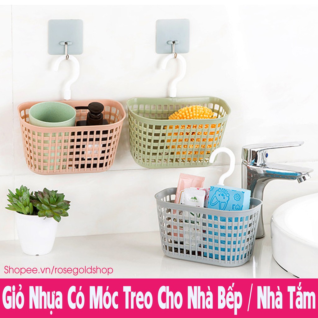 Giỏ Nhựa Đựng Đồ Có Móc Treo Tiện Dụng Cho Nhà Bếp / Nhà Tắm