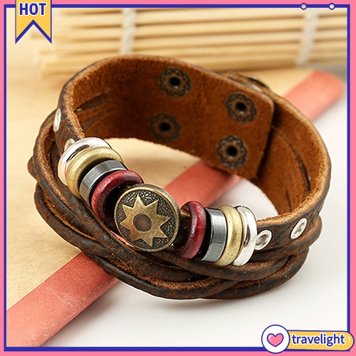 (Travelight) Vòng Tay Da Bện Nhiều Lớp Phong Cách Punk Vintage Cho Nam
