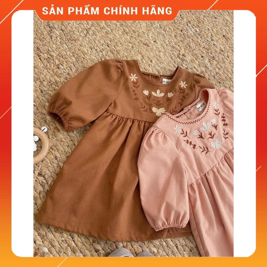 váy trơn thêu hoa dành cho bé gái 100% linen organic cotton cao cấp